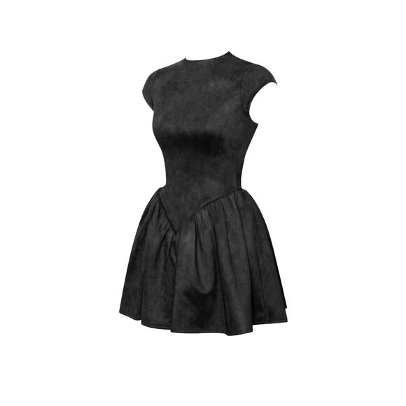 Jacq Backless Black Mini Puffy Suede Dress - Picture 13 of 16